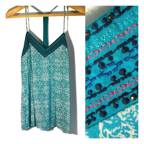 Maurices aqua, racer back tank top embroidery beading bohemian Size S - Picture 1 of 4
